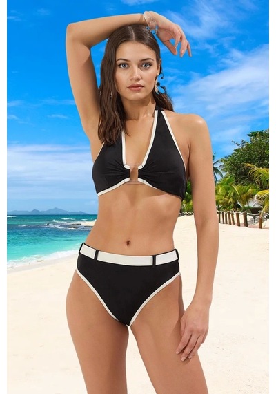 Ersefa Tasarım Bikini Takımı Esnek Kumaş Hızlı Kuruyan Ergonomik Kesim S Siyah - Beyaz