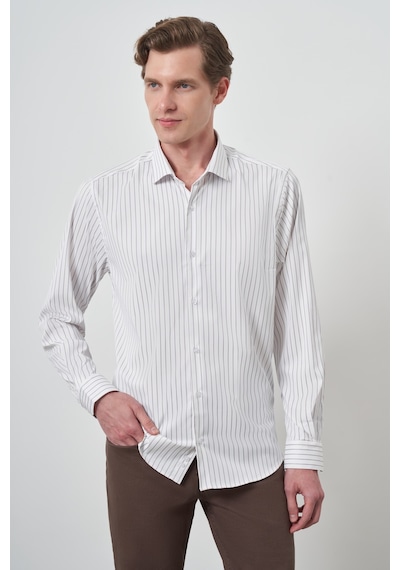 Morven Erkek Beyaz Trend Çizgili Slim Fit İtalyan Yaka Gömlek 25mc004050600 Beyaz Beyaz