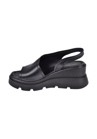 Floor Hakiki Deri Kalın Taban Kadın Sandalet Mak-2008 Siyah
