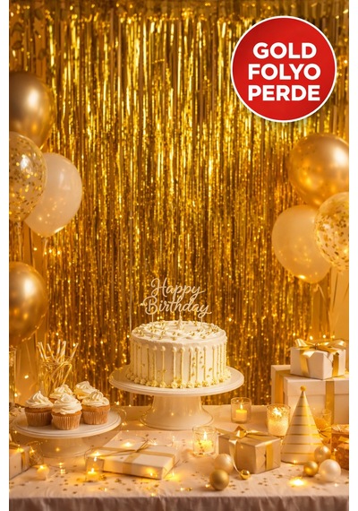Gold Parlak Parti Perdesi 100x200 Cm Doğum Günü, Baby Shower, Fotoğraf Arka Fon 100 200