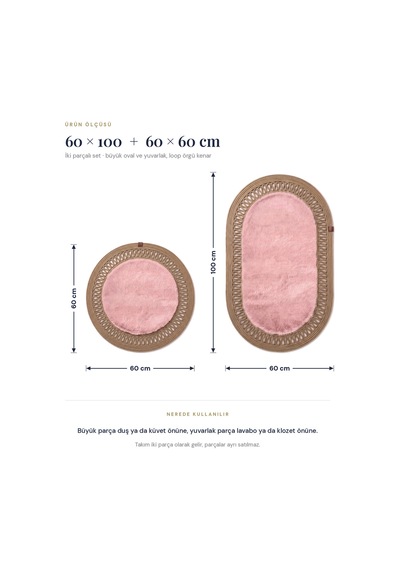 Banyo Paspası Takımı 60x100+60x60 Cm İç Trikot Pembe & Camel