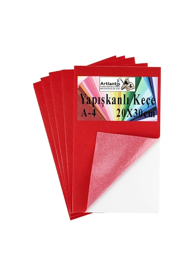Yapışkanlı Keçe A4 20x30 Cm 5 Li 1 Paket 2.0 Mm Kendinden Yapışkanlı Renkli Hobi Keçesi Elişi Keçe Kumaşı Anasınıfı Kreş Kırmızı