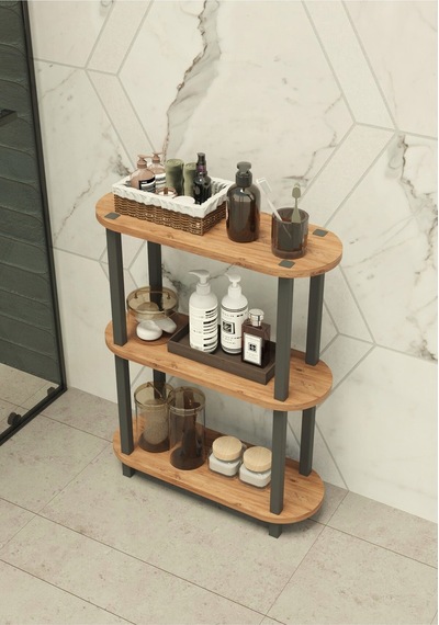 Soft 3 Katlı Banyo Düzenleyici Çok Raflı Banyo Organizeri Çok Amaçlı Banyo Düzenleyici - Meşe Kahverengi