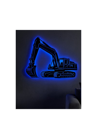 Led Işıklı Ekskavatör İnşaat Temalı İş Makinesi Tablosu Dekoratif Duvar Dekoru Mavi - 801016783 Mavi