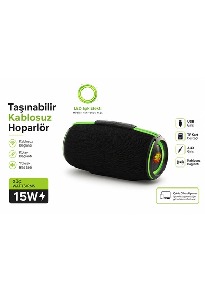 Taşınabilir Kablosuz Hoparlör Güçlü Ses 15w Rms 4000 Mah Uzun Pil Ömrü Bluetooth Bağlantı Rgb Led Işık Efekti Güçlü Bas Performansı