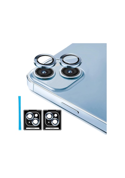 Apple Uyumlu iPhone 15 Plus İçin Kamera Lens Koruyucu Ultra İnce Yüksek Kaliteli Cam Mercek Mavi Sierra Blue Siyah