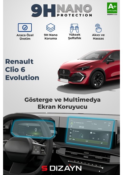S-dizayn Renault Clio 6 Evolution 9h Gösterge Ve Multimedya Ekran Koruyucu 2026 Üzeri A+ Kalite