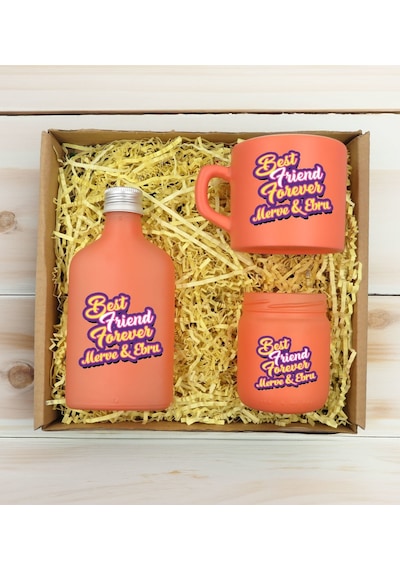 Bk Gift Kişiye Özel İsimli Dtf Best Friend Temalı Somon Kahve Fincanı & Kolonya & Mum Hediye Seti-3, Arkadaşa Hediye, Doğum Günü Hediyesi Kobitmeyenco