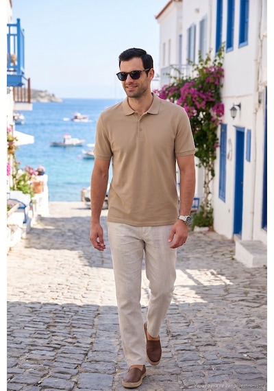 Buratti Pamuklu Regular Fit Düğmeli Erkek Polo Yaka T Shirt 5902127 Vizon