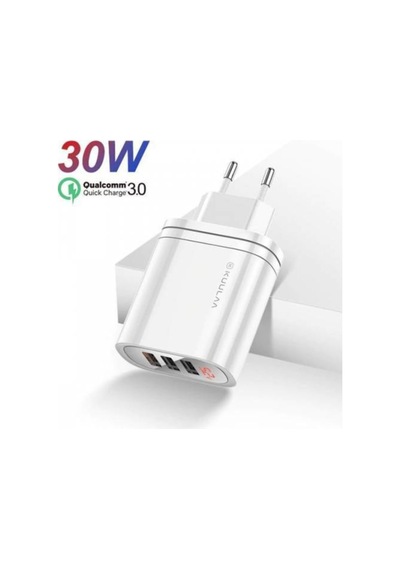 Kuulaa 3 Usb Girişli Qc3.0+pd 30w Hızlı Şarj Dijital Ekran Şarj Başlığı Hızlı Şarj Başlığı