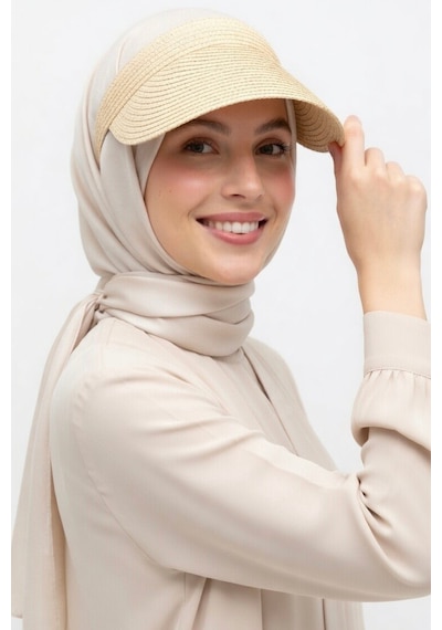 Mollycrush Kadın Luxury Bej Taç Model Hasır Vizör Şapka Tesettür Uyumlu Tenis Golf Siperlik Bej