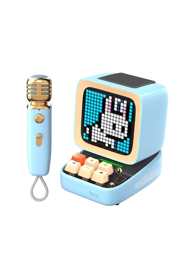 Divoom Ditoo-Mic Mavi Karaoke Mikrofonlu Piksel LED Ekranlı Uygulama Kontrollü Akıllı Bluetooth Hoparlör
