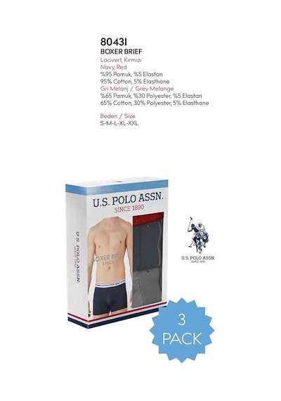 U.S. Polo Assn. U.s Polo Assn. 80431 Erkek 3 Lü Boxer-grimelanj&kırmızı&lacivert Çok Renkli