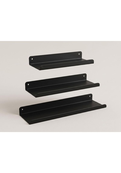 3 Lü Metal Duvar Rafı Yapışkanlı Raf Seti Banyo Rafı Mutfak Rafı Dekoratif Duvar Rafı Siyah Minimal Raf Organizer Seti 30-35-40 Cm Abanoz - Beyaz