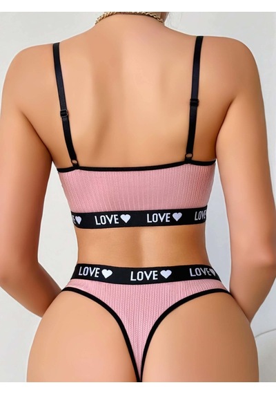 Mr Owl Kadın Pembe Love Yazılı Askılı Sütyen Külot Takımı