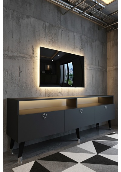 Resital Ledli Tv Sehpası - Led Işıklı - Silver Antrasit - Sl9017-
