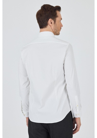 İmza Açık Krem Sert Yaka Cepsiz Gabardin Uzun Kol Slim Fit Esnek Gömlek 1004250234 Açık Krem