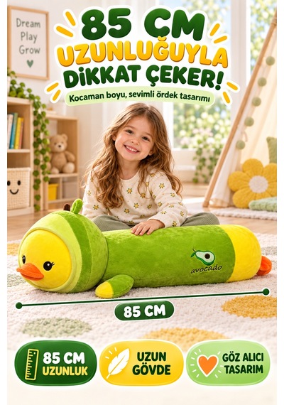85 Cm Uzun Avokadolu Ördek Peluş Oyuncak Yeşil Yumuşak Büyük Boy Uyku Arkadaşı Dekoratif Yastık Xl Çok Renkli