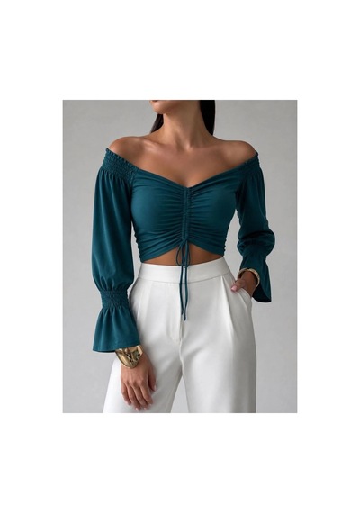 Angbutik Kadın El Emeği Kayık Yaka Büzgülü/fırfırlı Kol Crop Bluz ZÜMRÜT Angbutik Kadın El Emeği Kayık Yaka Büzgülü/fırfırlı Kol Crop Bluz ZÜMRÜT