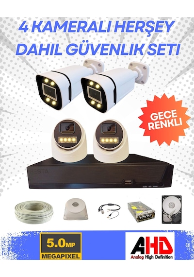 2 İç 2 Dış 4 Kameralı Gece Renkli Sesli 5 Mp 3 Tb Hdd Dahil Ahd Güvenlik Kamera Seti - St543sw
