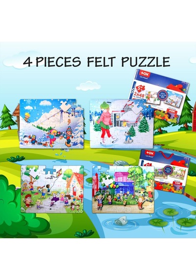 4 Set 96 Parça Tox Kış Ve Oyun Parkı 5+ Keçe Yapboz 5 Yaş Puz