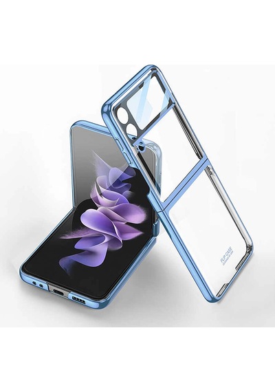 Galaxy Uyumlu Z Flip 4 Kılıf Zore Kıpta Lensli Kapak Mavi Açık