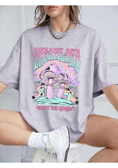 Noıssey Urban Pop Graphic Kadın Tişört Koleksiyonukod 5135 Gri