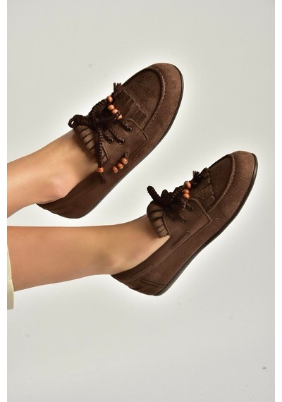 Fox Shoes Y602426202 Kahverengi Süet Bağcık Detaylı Günlük Kadın Ayakkabı Kahverengi