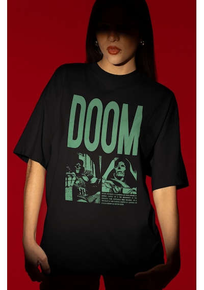 Doctor Doom Süper Kahraman Film Ön Baskılı Unisex Oversize Tişört Siyah