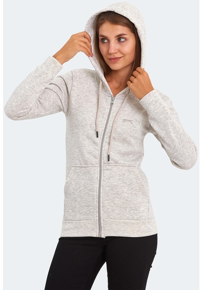 Slazenger KATYA Kadın Fermuarlı Kapüşonlu Cepli Gri Sweatshirt