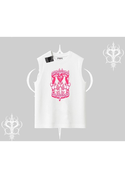 Tarzsokak Candyland Yazılı Sevimli Kedi Baskılı Oversize Tshirt Beyaz