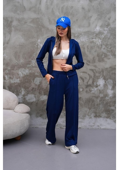 Elaxi Modal Kumaş Slim Fit Kapüşonlu İkili Takım Lacivert
