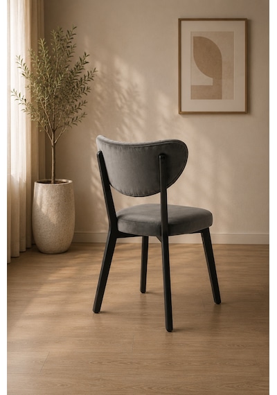 Teknor 4 Adet Elma Sandalye Modern Kadife Kapitone Sırtlı Mutfak Yemek Odası Balkon Kafe Sandalyesi 85 Cm Koyu Gri