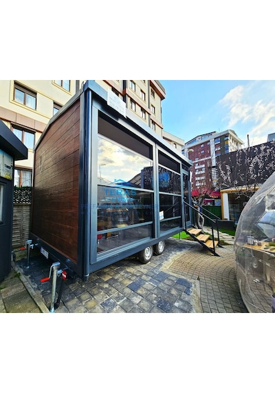 300 X 500 Teras Evim Tiny House Ahşap Desen Fugalı Betopan Kendinden Çatılı Tek Oda Giyotin Pencere