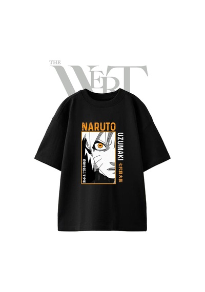 Thewert Naruto Uzumaki Tasarım Baskılı Ünisex Siyah Oversize T-shirt