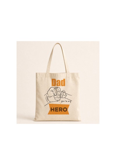 Mor Mürekkep Dad Hero Baskılı Bez Çanta Omuz Çantası Ekru
