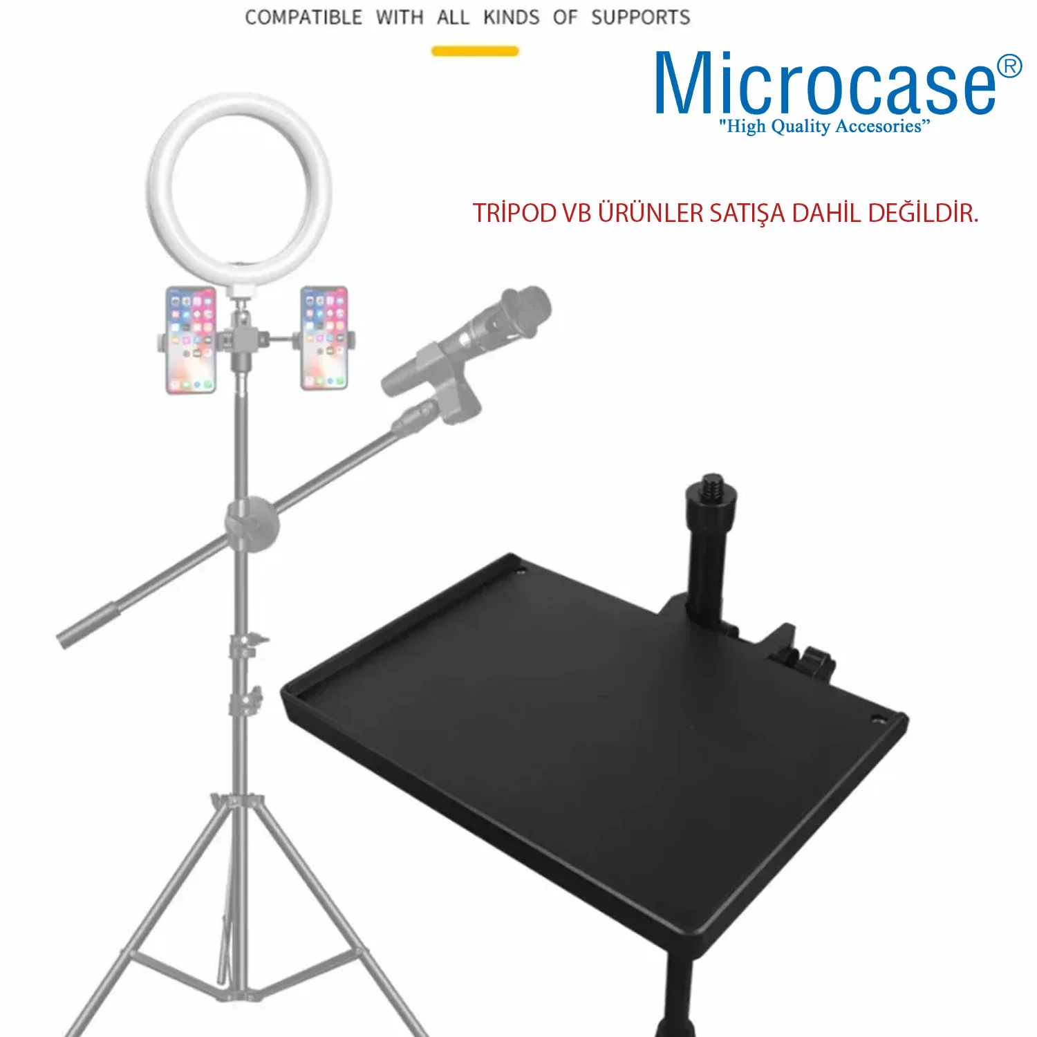 Microcase Tripodlara Monte Universal Sehpa Notebook Mikrofon Kitap Vb Malzeme Rafı 240x175mm - Al5292