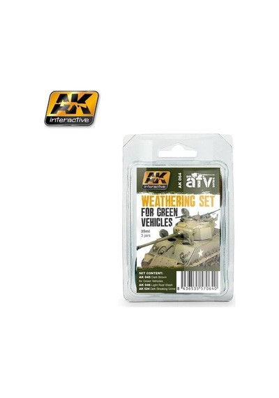 3x35 Ml. Yeşil Araçlar Aşınma Efekti Enamel Maket Boyası Seti, Ak Interactive 064 Standart