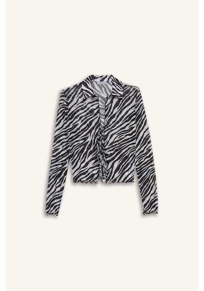 Defacto Fitted Polo Yaka Zebra Desenli Önden Bağlamalı Tül Bluz G2379ax25auwt32 Beyaz