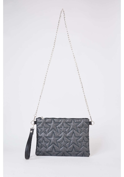 Vivaq Kadın Füme Simli Yıldız Nakışlı Suni Deri Bilek Ve Zincir Askılı Portföy El Ve Clutch Çanta
