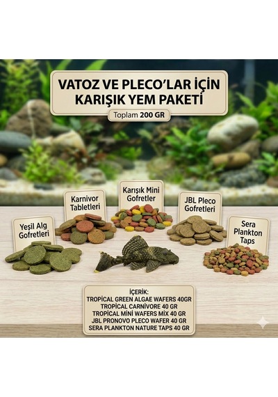 Vatoz Ve Pleco Lar İçin Karışım Yem Paketi 5 Çeşit 200 Gr
