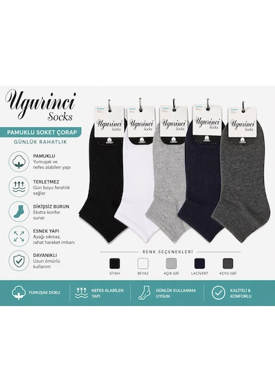 Uğur İnci Cotton Dikişsiz Erkek Çorap Pamuklu, Terletmez, Günlük Konfor Soket Çorap 6 Lı Paket Siyah