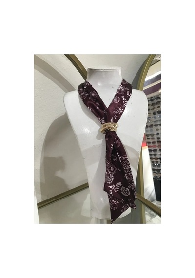 Linalya Jewelry Bordo Fular Gold Detaylı Model
