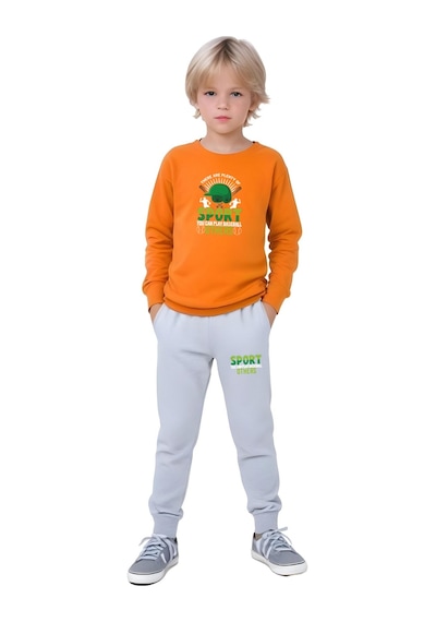 Erkek Çocuk Sport Baskılı Sıfır Yaka Mevslimlik Alt-üst Takım Turuncu