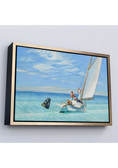 Ahşap Çerçeveli Edward Hopper - Ground Swell Yelkenli Tablosu-7077