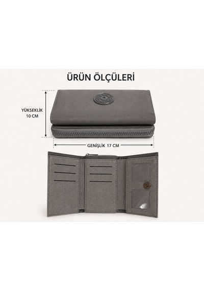 Zeydila Fermuarlı Çok Bölmeli Cüzdan Şık Ve Fonksiyonel Açık Gri