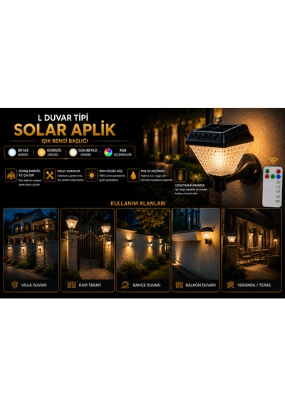 30 W Güneş Enerjili L Tip Duvar Solar Aplik Uzaktan Kumandalı Günışığı-beyaz-ılık Sarı .