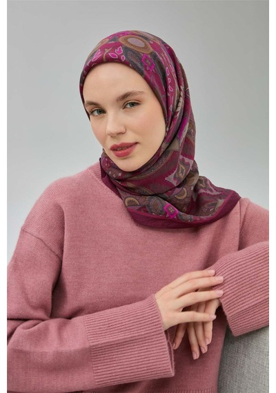 Silk Home Viskon Velora Eşarp Vişne Çürüğü Desenli Tok Duruşlu Dört Mevsim 90x90 Çok Renkli