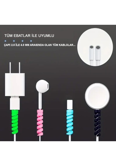 Makroaksesuar Spiral Kablo Koruyucu Silikon Set Şarj Kablosu Kulaklık Kablosu Koruyucu 4 Adet 11999