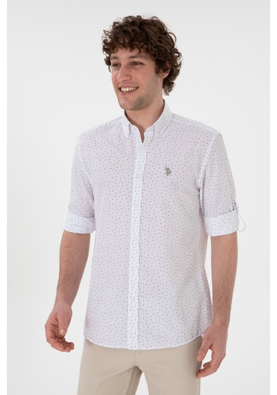 U.S. Polo Assn. Erkek Taş Baskılı Beyaz Gömlek 50306371-VR049